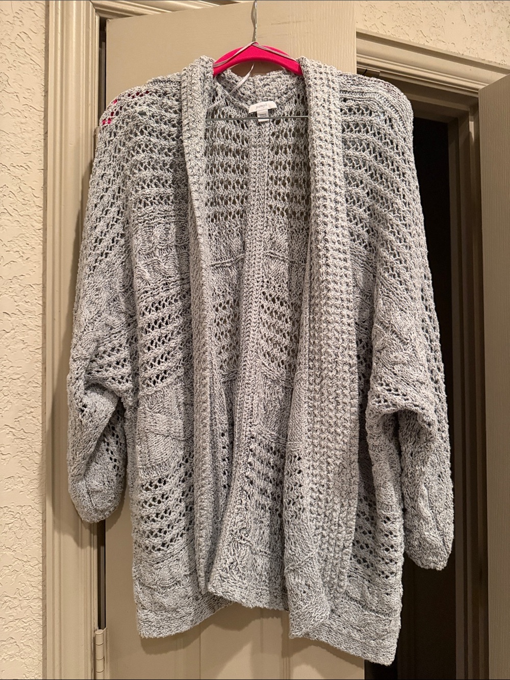 Cozy Open-Weave Light Gray Women's Cardigan